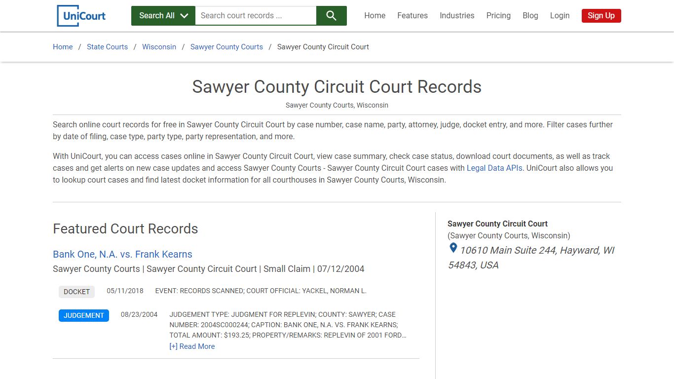 Sawyer County Circuit Court Records | Sawyer | UniCourt