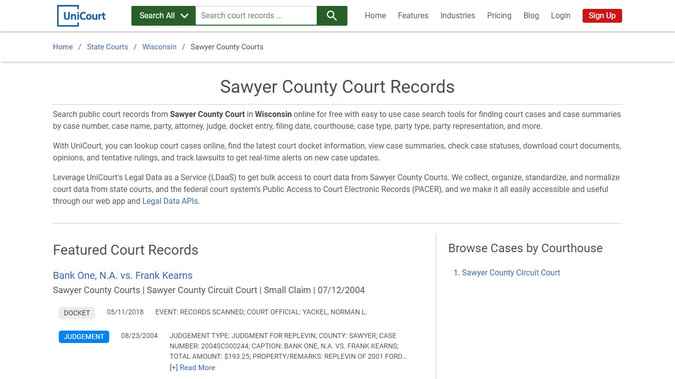 Sawyer County Court Records | Wisconsin | UniCourt